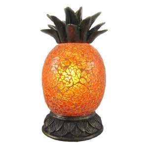  Amber Crackle Glass Pineapple Accent Lamp Bronzed Base 