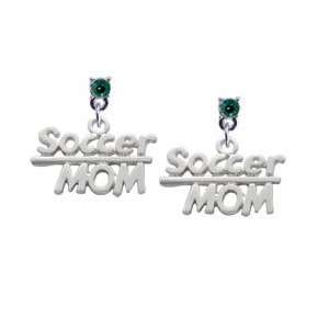  Soccer Mom   Silver Emerald Swarovski Post Charm 