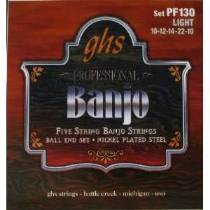  GHS Banjo 5 String Ball End Set Light Nickel Plate, .010 