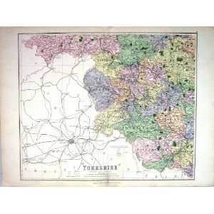  Philip Antique Map England 1885 Yorkshire Sheffield 