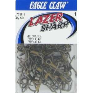  Eagle Claw Tackle Treble Hook 4X Strong Bronze Size 1 50 