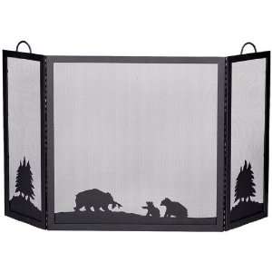  Import S 1336 3 Fold Screen With Hunting Bear   Black 