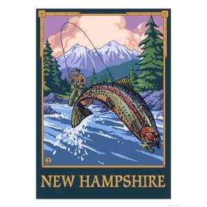  New Hampshire   Angler Fisherman Scene Giclee Poster Print 