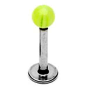 14g Surgical Steel Labret Lip Ring Piercing with Green Striped Acrylic 