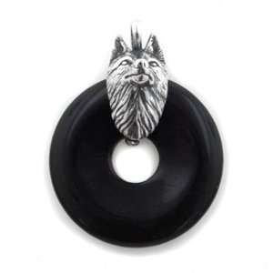  Sterling Silver Black Onyx with Wolf Head Pendant Jewelry