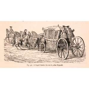  1876 Wood Engraving Royal Carriage French 18th Century 