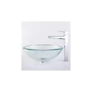    15500CH Clear 19mm thick Glass Vessel Sink and Virtus Faucet, Chrome