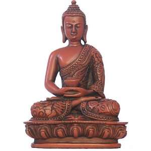  Nepali Buddha in Meditation Pose Statue, Aged Red   O 076R 