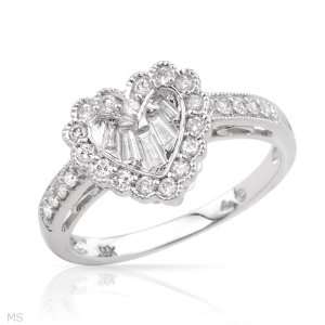 Heart Ring With 0.50ctw Genuine Clean Diamonds Well Made in 14K White 