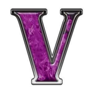 Reflective Letter V with Inferno Purple Flames   3 h   REFLECTIVE 