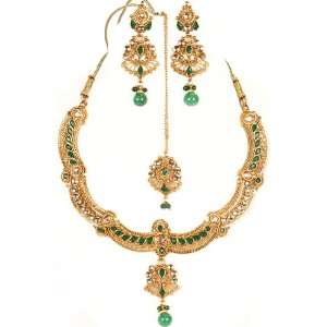   Emeralds and Cut Glass   Copper Alloy with Cut Glass 