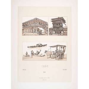  1888 Chromolithograph Jabalpur Dwelling Transportation 