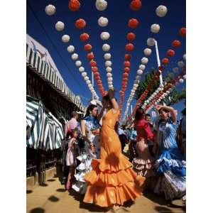 Girls Dancing a Sevillana Beneath Colourful Lanterns, Feria De Abril 