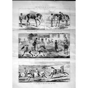  1870 RACE HORSE TRAINING YEARLING EXERCISING SPORT