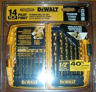 New Dewalt 14 Piece Titanium Drill Bit Set 1/2 DW1354 18V Pilot Point 