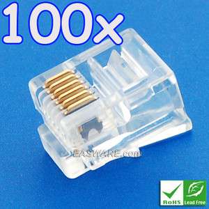 100x eLINK RJ11 RJ12 6P6C Tel/ADSL Plug 15Micron RoHS  