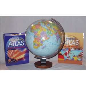  12 Blue Ocean World Globe with World and USA Atlases