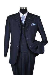   Mens 3 piece Milano Moda Elegant and Classic Stripes Suit Navy 5267