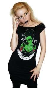 TOO FAST ZOMBIE ROCKABILLY PSYCHOBILLY PINUP HORROR TUNIC TOP DRESS S 