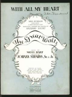 Great Waltz 1934 WITH ALL MY HEART Broadway Show Vintage Sheet Music 