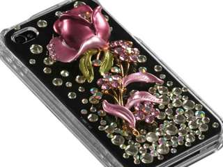 RHINESTONE 3D BLING FACEPLATE HARD CASE COVER APPLE IPHONE 4 4S FLOWER 