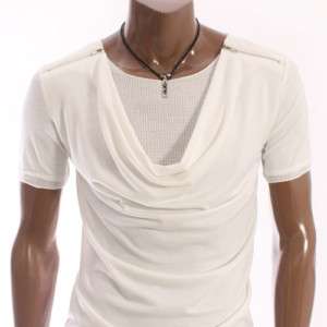 Mens Zipper Shirring Layered T shirts WHITE (ZZ03  