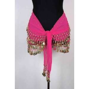  Plus Size Belly Dancing Hip Scarf   Fuchsia/Gold 