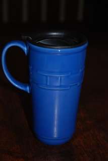 Longaberger Travel Coffee Mug Cornflower Blue Woven Traditions Pottery 