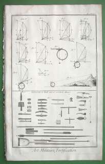 FORTIFICATIONS War Miners Tools  1762 DIDEROT Folio Print  