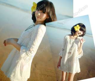 Short Sleeve Square Neck Crochet Lace Mini Dress #114  