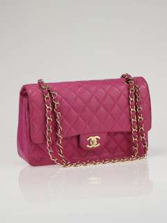Chanel Fuchsia Quilted Lambskin Leather Medium Classic Double Flap Bag 