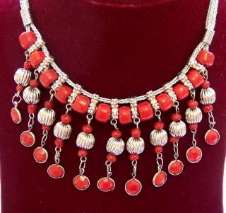 Bollywood Asian belly dance necklace earring set red  