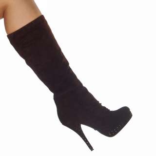 SUEDE KNEE HIGH PLATFORM BOOTS ~ SIZES 5 12 ~ 2 COLORS  