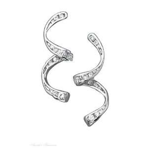  Sterling Silver Swag Cubic Zirconia Dangle Post Earrings 