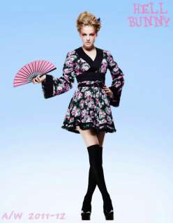 Black Pink HELL BUNNY ~AiMi~ Floral Japanese Manga Kimono Mini Dress 