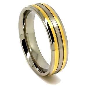 Blue Chip Unlimited   Unisex 6mm Titanium with 2 18k Gold Plated Lines 
