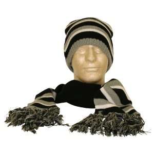  Oakland Raiders Striped Winter Knit Hat and Scarf Set 
