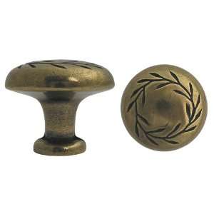  EB Direct 7418 32 AB Antique Brass Cabinet Knob with Leaf 