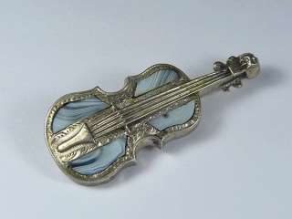 QUALITY ANTIQUE SCOTTISH SILVER MONTROSE LACE AGATE VIOLIN BROOCH PIN 