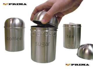 3PC STAINLESS STEEL CANISTER SET TEA COFFEE SUGAR  