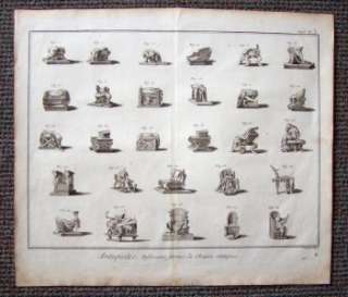1777 Copper Plate Engraving ANTIQUE CHAIRS  