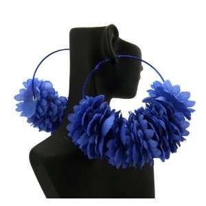  New Basketball Wives Multi Flower Hoop Earrings Blue 
