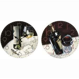 New   Set of 2 Vino Wine Glass & Bottle Design Kitchen Wall Clocks 12 
