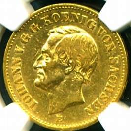 1873 E GERMANY SAXONY GOLD COIN 20 MARK * NGC RARE GEM  