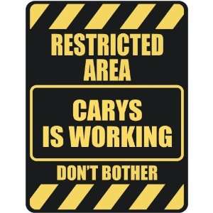   RESTRICTED AREA CARYS IS WORKING  PARKING SIGN