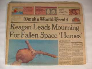 January 1986 Omaha World Herald Reagan Mourning Challenger Explosion 