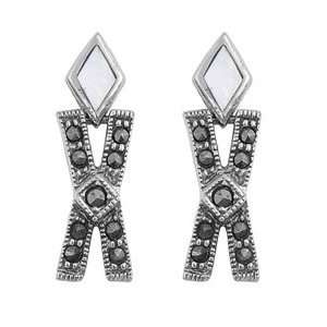    Marcasite Earrings with White Mother of Pearl   23 mm Jewelry