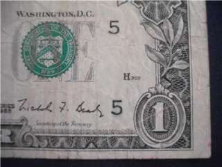   1988 SOLID SERIAL # NUMBER E11111111D $1 BILL ONE DOLLAR NOTE  