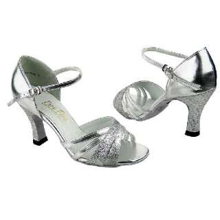 Salsa Ballroom Latin Dance Shoes Silver heel 3 Sz 9  