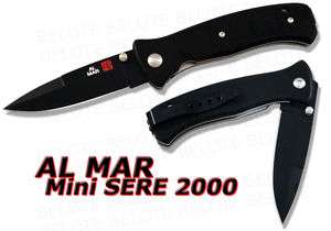 Al Mar Mini SERE 2000 BLACK Folder Plain Edge MS2KB NEW  